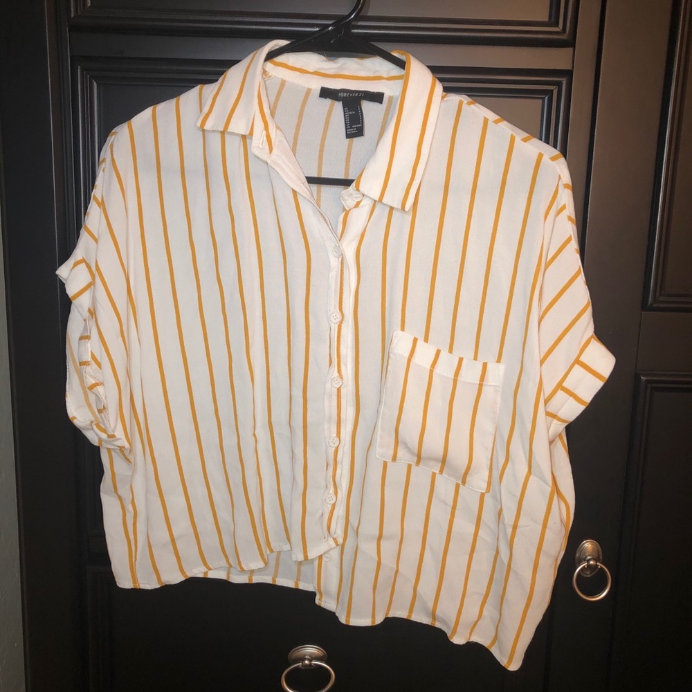 Forever 21 White & Yellow Striped Button Down
